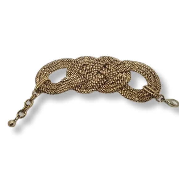 VINTAGE GOLDTONE MESH CHAIN BRAIDED DESIGN STATEMENT BRACELET - Picture 4 of 7